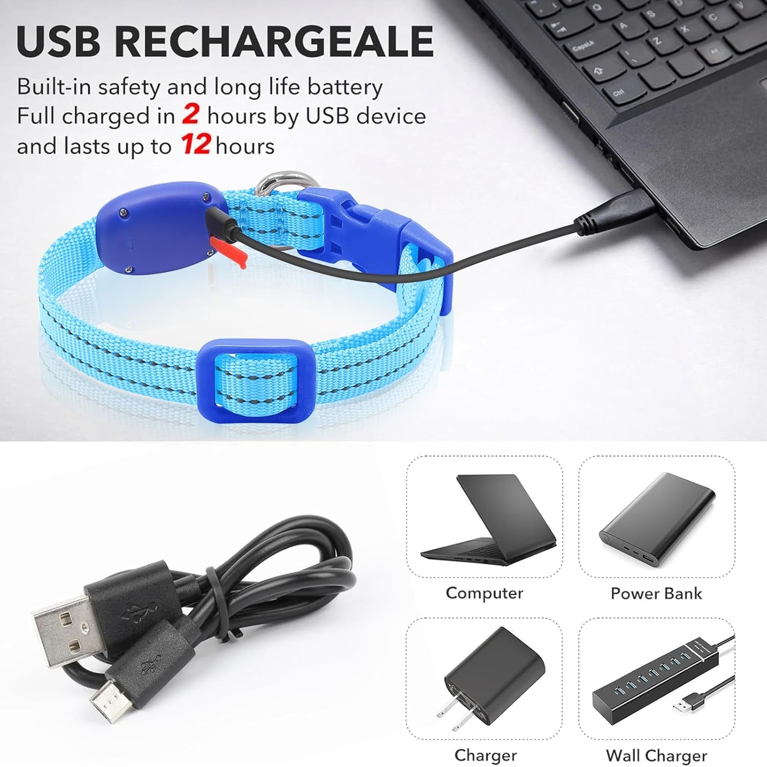 Rechargeable LED Dog Collar – Reflective Light-Up Safety Collar for Small Dogs & Cats