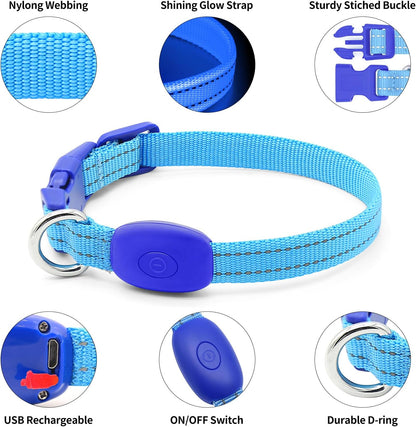 Rechargeable LED Dog Collar – Reflective Light-Up Safety Collar for Small Dogs & Cats