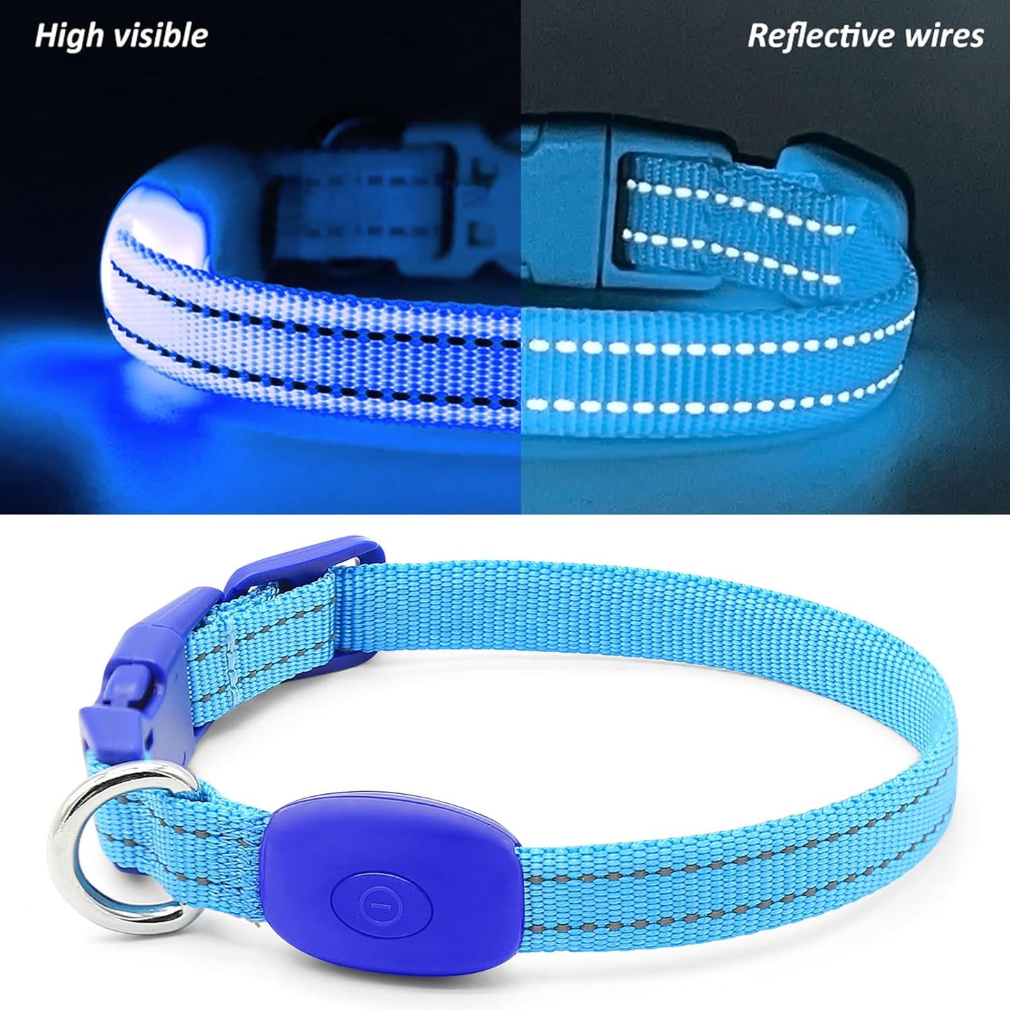 Rechargeable LED Dog Collar – Reflective Light-Up Safety Collar for Small Dogs & Cats