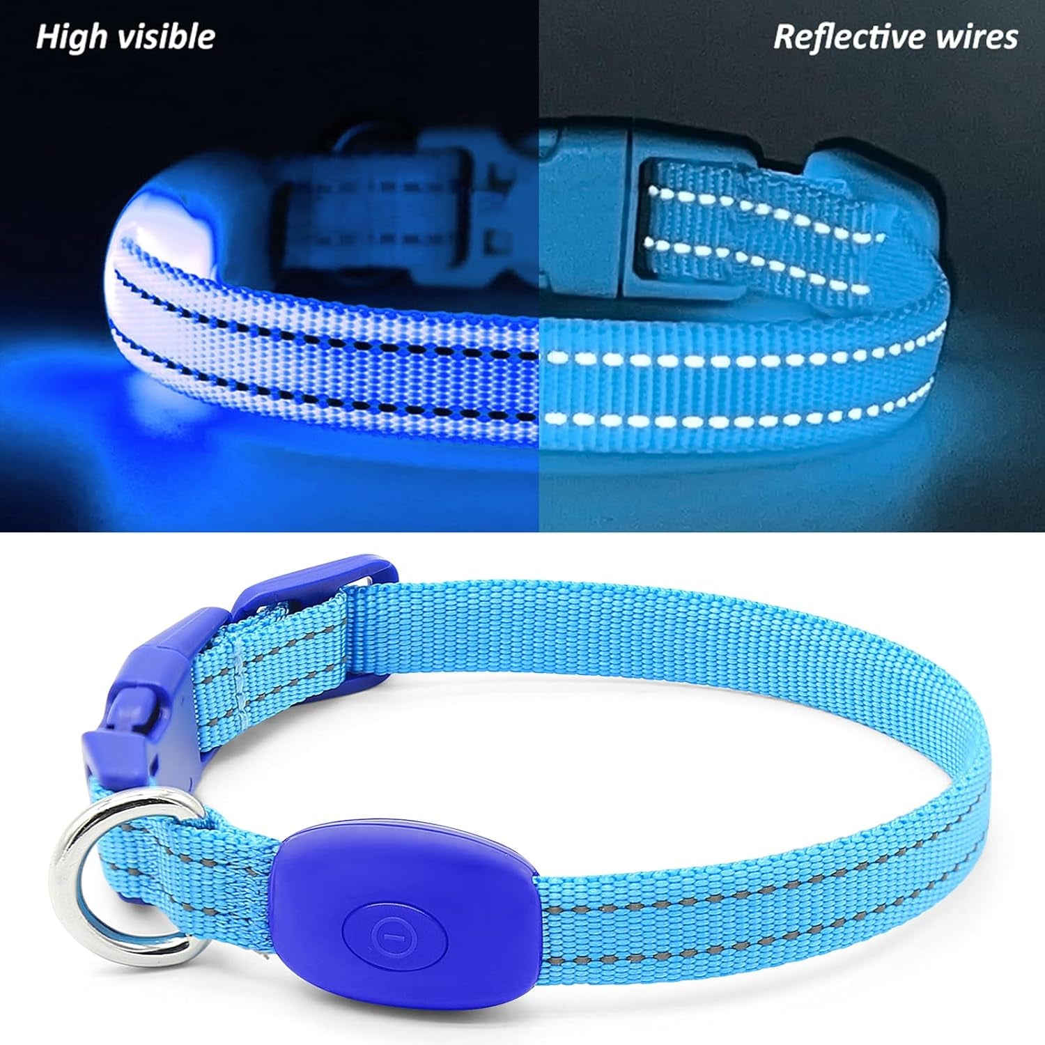 Rechargeable LED Dog Collar – Reflective Light-Up Safety Collar for Small Dogs & Cats